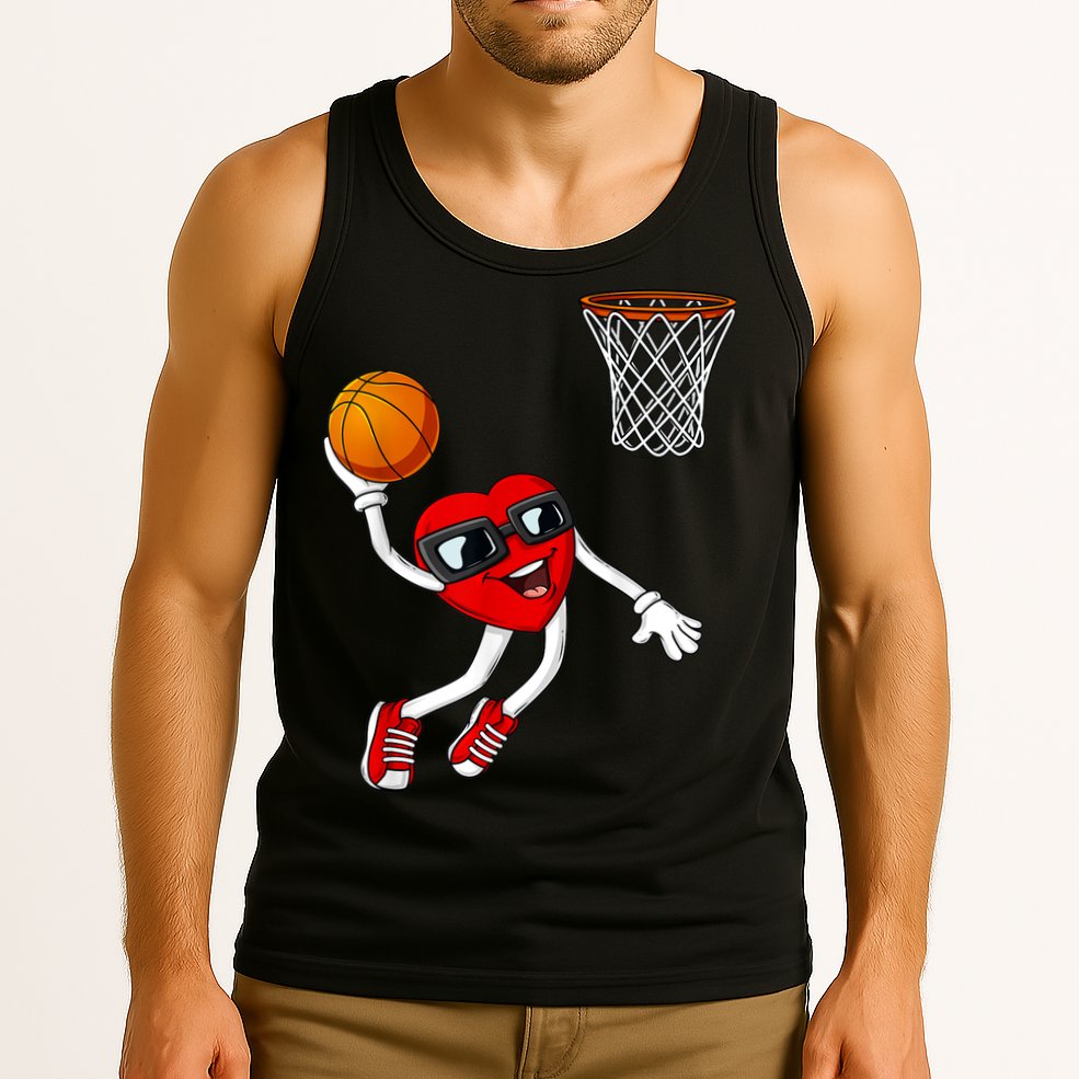 Valentines Day Heart Dunking Basketball Boys Girls Kids Tank Top