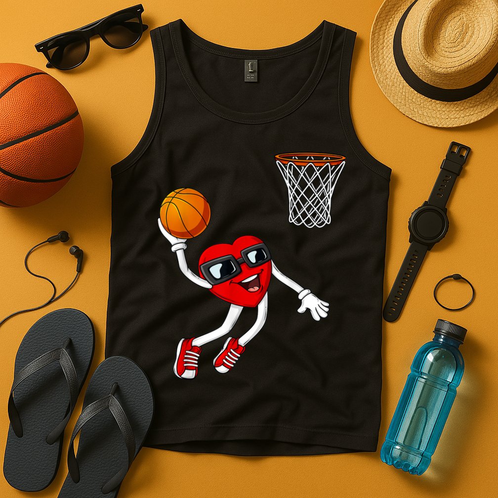 Valentines Day Heart Dunking Basketball Boys Girls Kids Tank Top