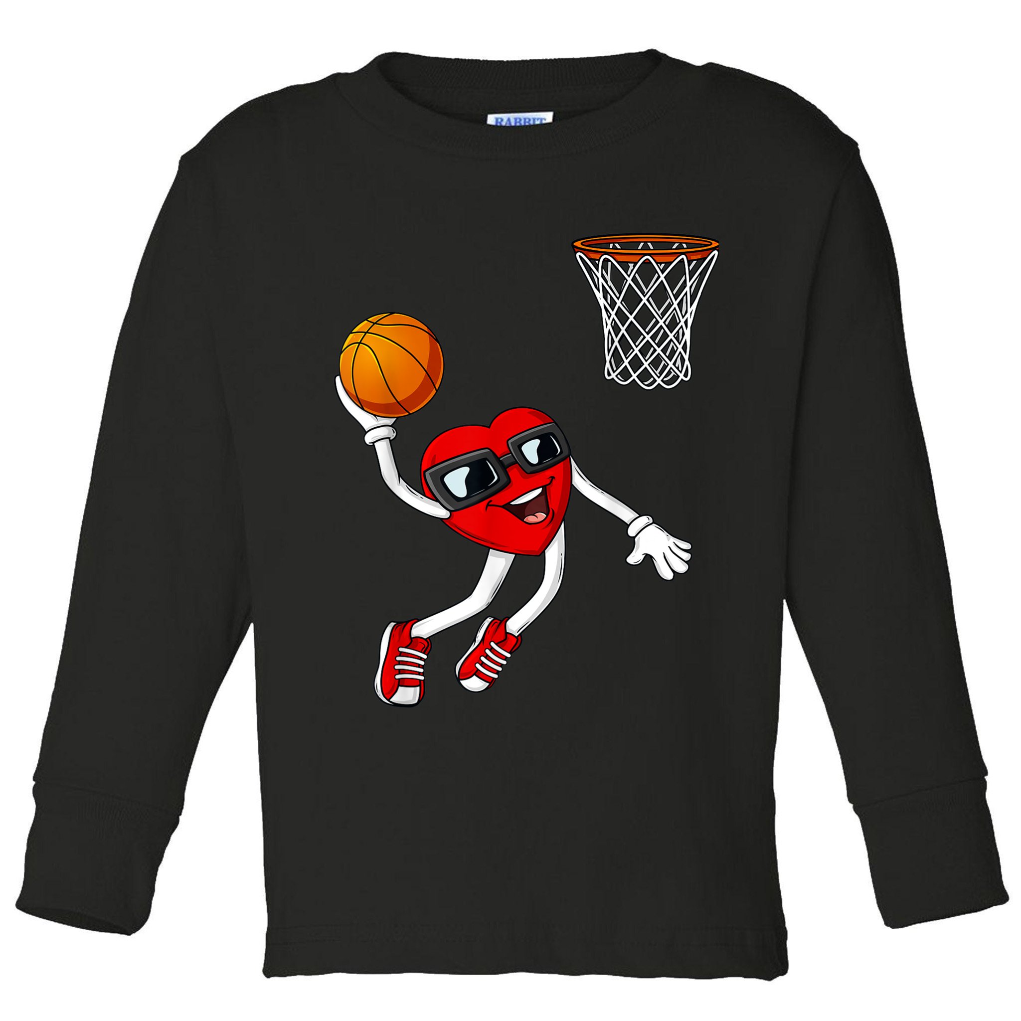 Valentines Day Heart Dunking Basketball Boys Girls Kids Toddler Long Sleeve Shirt