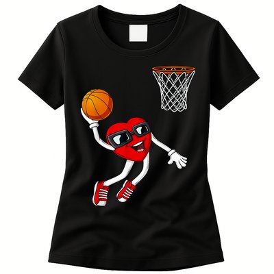 Valentines Day Heart Dunking Basketball Boys Girls Kids Womens T-Shirt