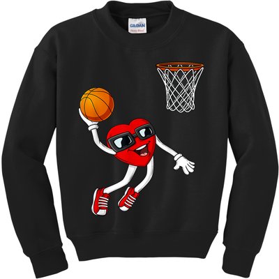 Valentines Day Heart Dunking Basketball Boys Girls Kids Kids Sweatshirt