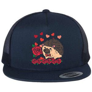 Valentines Day Hedgehog Gift Flat Bill Trucker Hat