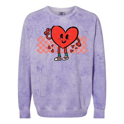 Valentines Day Heart Peace Hand Retro Groovy Adult Colorblast Crewneck Sweatshirt