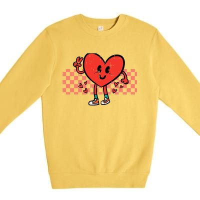 Valentines Day Heart Peace Hand Retro Groovy Adult Premium Crewneck Sweatshirt