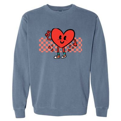 Valentines Day Heart Peace Hand Retro Groovy Adult Garment-Dyed Sweatshirt