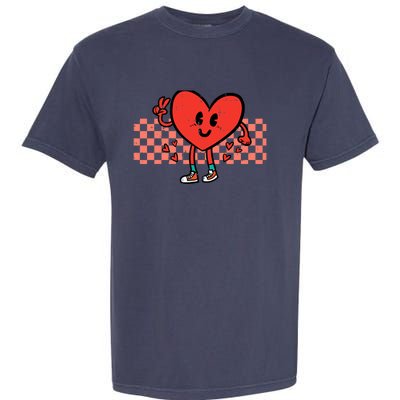 Valentines Day Heart Peace Hand Retro Groovy Adult Garment-Dyed Heavyweight T-Shirt