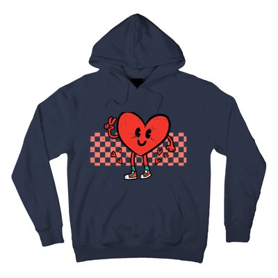 Valentines Day Heart Peace Hand Retro Groovy Adult Hoodie