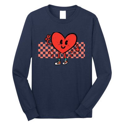 Valentines Day Heart Peace Hand Retro Groovy Adult Long Sleeve Shirt