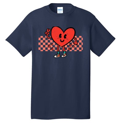 Valentines Day Heart Peace Hand Retro Groovy Adult Tall T-Shirt