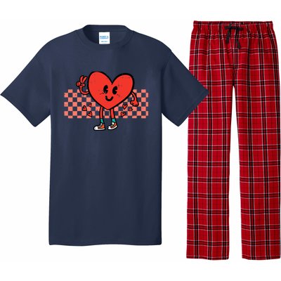 Valentines Day Heart Peace Hand Retro Groovy Adult Pajama Set