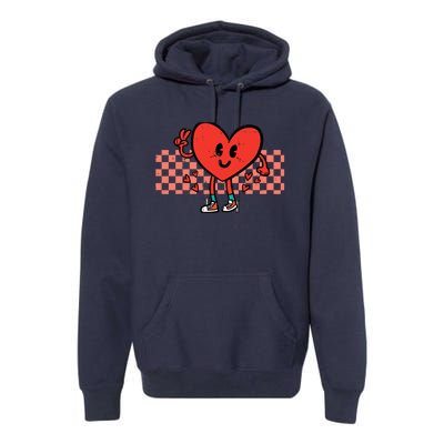 Valentines Day Heart Peace Hand Retro Groovy Adult Premium Hoodie