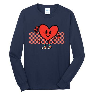 Valentines Day Heart Peace Hand Retro Groovy Adult Tall Long Sleeve T-Shirt