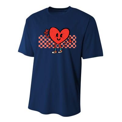 Valentines Day Heart Peace Hand Retro Groovy Adult Performance Sprint T-Shirt