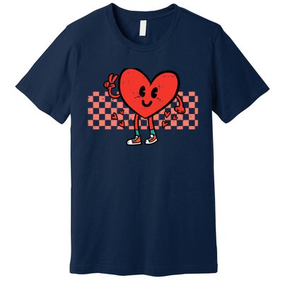 Valentines Day Heart Peace Hand Retro Groovy Adult Premium T-Shirt