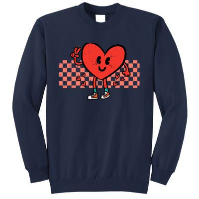 Valentines Day Heart Peace Hand Retro Groovy Adult Tall Sweatshirt