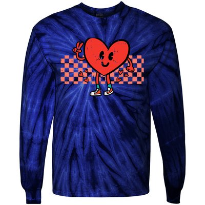 Valentines Day Heart Peace Hand Retro Groovy Adult Tie-Dye Long Sleeve Shirt