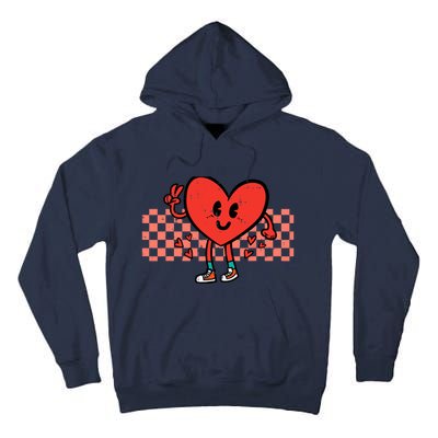 Valentines Day Heart Peace Hand Retro Groovy Adult Tall Hoodie