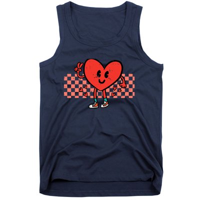 Valentines Day Heart Peace Hand Retro Groovy Adult Tank Top