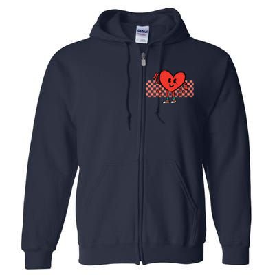 Valentines Day Heart Peace Hand Retro Groovy Adult Full Zip Hoodie