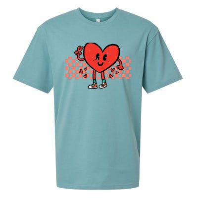 Valentines Day Heart Peace Hand Retro Groovy Adult Sueded Cloud Jersey T-Shirt