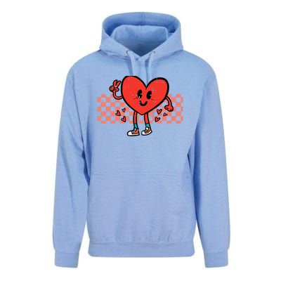 Valentines Day Heart Peace Hand Retro Groovy Adult Unisex Surf Hoodie