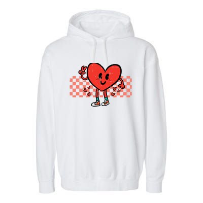 Valentines Day Heart Peace Hand Retro Groovy Adult Garment-Dyed Fleece Hoodie