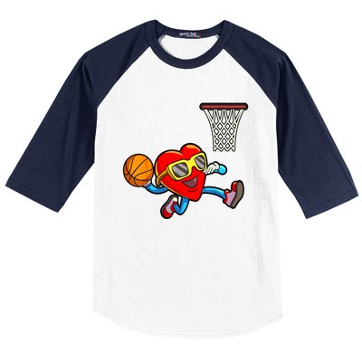 Valentines Day Heart Dunking Basketball Baseball Sleeve Shirt