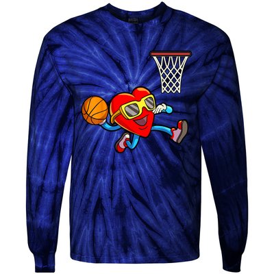 Valentines Day Heart Dunking Basketball Tie-Dye Long Sleeve Shirt