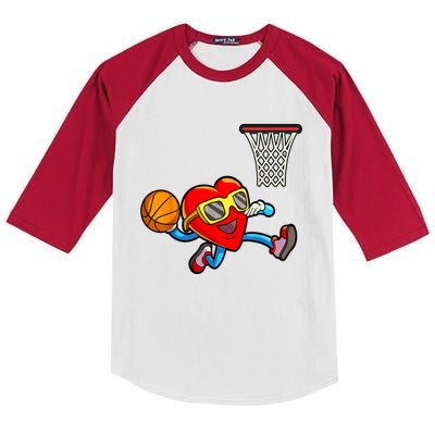 Valentines Day Heart Dunking Basketball Kids Colorblock Raglan Jersey