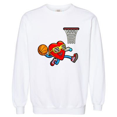 Valentines Day Heart Dunking Basketball Garment-Dyed Sweatshirt