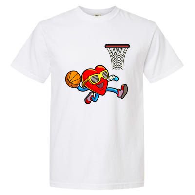 Valentines Day Heart Dunking Basketball Garment-Dyed Heavyweight T-Shirt