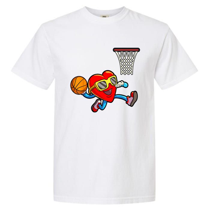 Valentines Day Heart Dunking Basketball Garment-Dyed Heavyweight T-Shirt