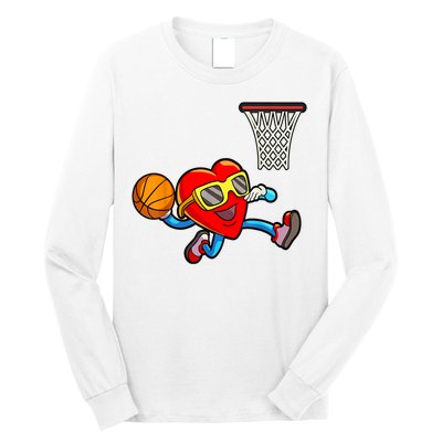 Valentines Day Heart Dunking Basketball Long Sleeve Shirt