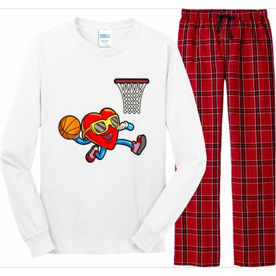 Valentines Day Heart Dunking Basketball Long Sleeve Pajama Set