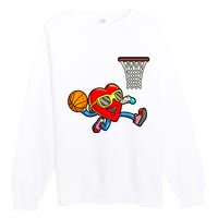 Valentines Day Heart Dunking Basketball Premium Crewneck Sweatshirt