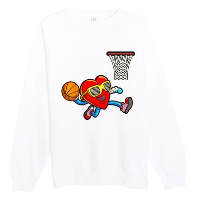 Valentines Day Heart Dunking Basketball Premium Crewneck Sweatshirt