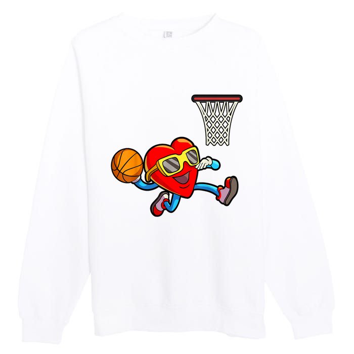 Valentines Day Heart Dunking Basketball Premium Crewneck Sweatshirt