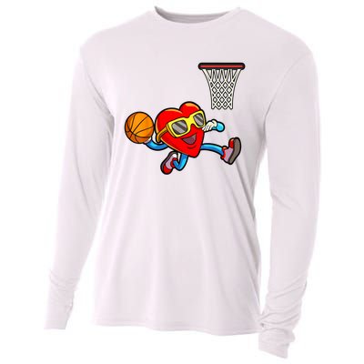 Valentines Day Heart Dunking Basketball Cooling Performance Long Sleeve Crew