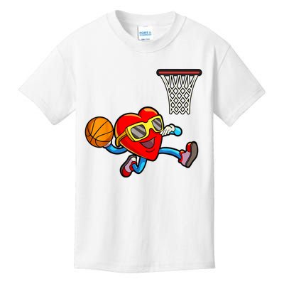 Valentines Day Heart Dunking Basketball Kids T-Shirt