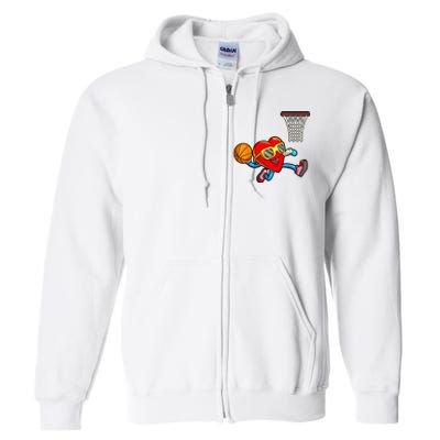 Valentines Day Heart Dunking Basketball Full Zip Hoodie