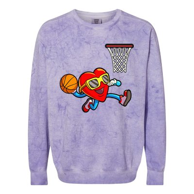 Valentines Day Heart Dunking Basketball Colorblast Crewneck Sweatshirt