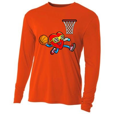 Valentines Day Heart Dunking Basketball Cooling Performance Long Sleeve Crew