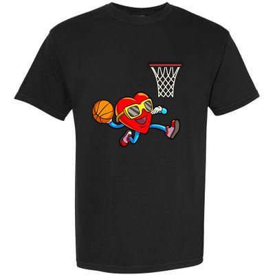 Valentines Day Heart Dunking Basketball Garment-Dyed Heavyweight T-Shirt