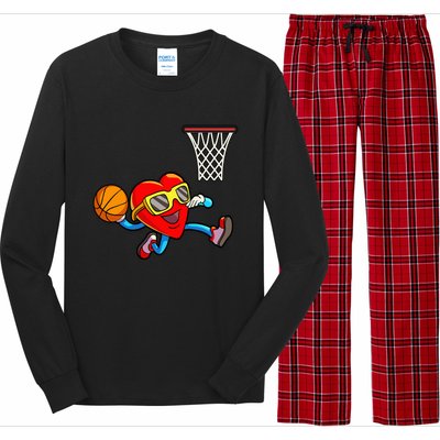 Valentines Day Heart Dunking Basketball Long Sleeve Pajama Set