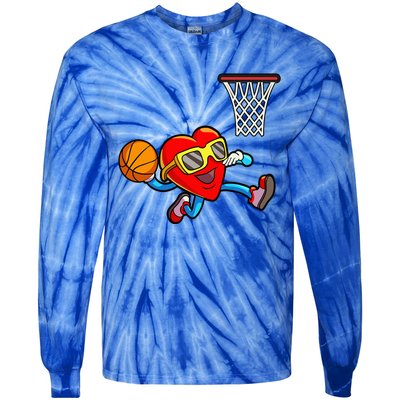 Valentines Day Heart Dunking Basketball Tie-Dye Long Sleeve Shirt