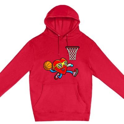 Valentines Day Heart Dunking Basketball Premium Pullover Hoodie