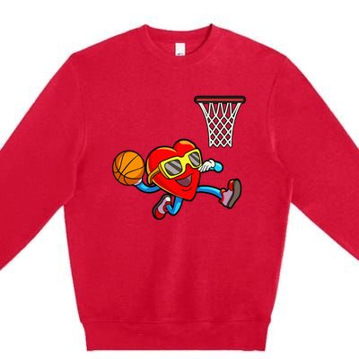 Valentines Day Heart Dunking Basketball Premium Crewneck Sweatshirt