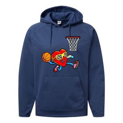 Valentines Day Heart Dunking Basketball Performance Fleece Hoodie