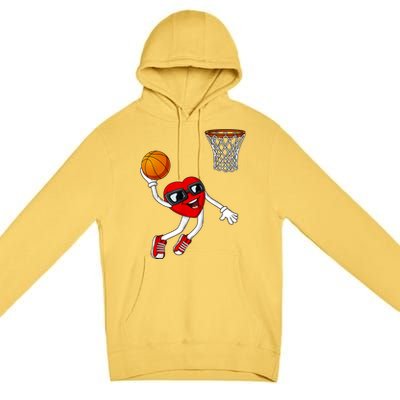 Valentines Day Heart Dunking Basketball Boys Girls Kids Premium Pullover Hoodie