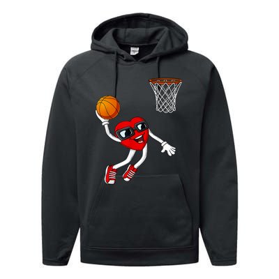 Valentines Day Heart Dunking Basketball Boys Girls Kids Performance Fleece Hoodie